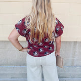 Garnet Ruffle Collar Poplin Blouse with Seminole Print