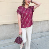 Garnet Spear Rolled Cuff Blouse