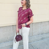 Garnet Spear Rolled Cuff Blouse