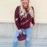 Garnet sweater with gold 3-d FSU detailing