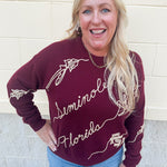 Garnet sweater with gold 3-d FSU detailing