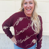 Garnet sweater with gold 3-d FSU detailing