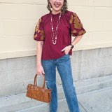 [THML] Garnet & Bold Floral Sleeve Top