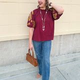 [THML] Garnet & Bold Floral Sleeve Top