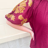 [THML] Garnet & Bold Floral Sleeve Top