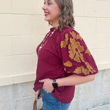 [THML] Garnet & Bold Floral Sleeve Top