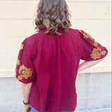 [THML] Garnet & Bold Floral Sleeve Top