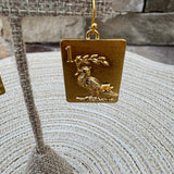 Gold Bird Bam Tile Earrings