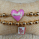 Mahj Cherry Blossom Tile Ball Bead Stretch Bracelet Set of 2