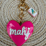 Mahj Enamel Heart Bag Charm in Fuchsia