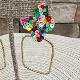 [Taylor Shaye] Jenna Sequin Flower Rectangle Hoops in Rainbow