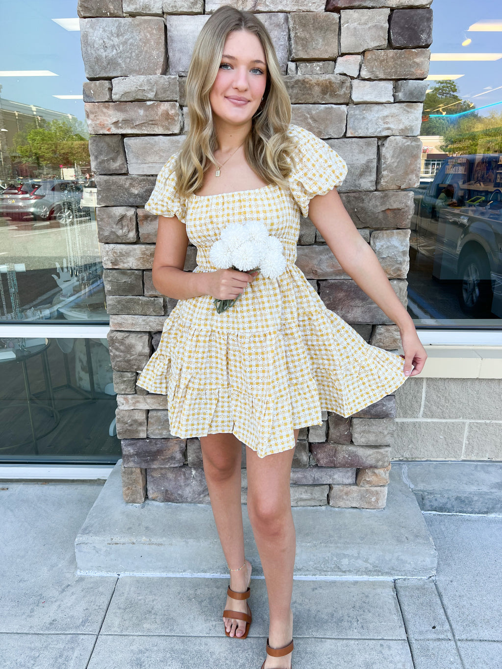 In Full Bloom Gingham Floral Dress | Front View