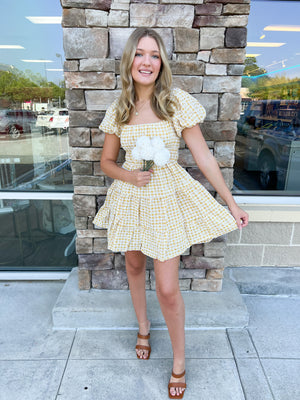 In Full Bloom Gingham Floral Dress | Front View