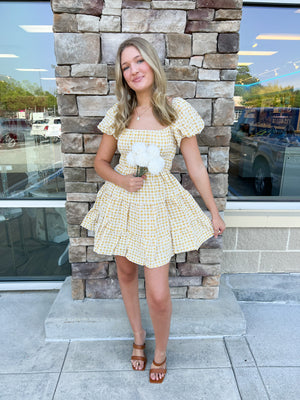 In Full Bloom Gingham Floral Dress | Styled View