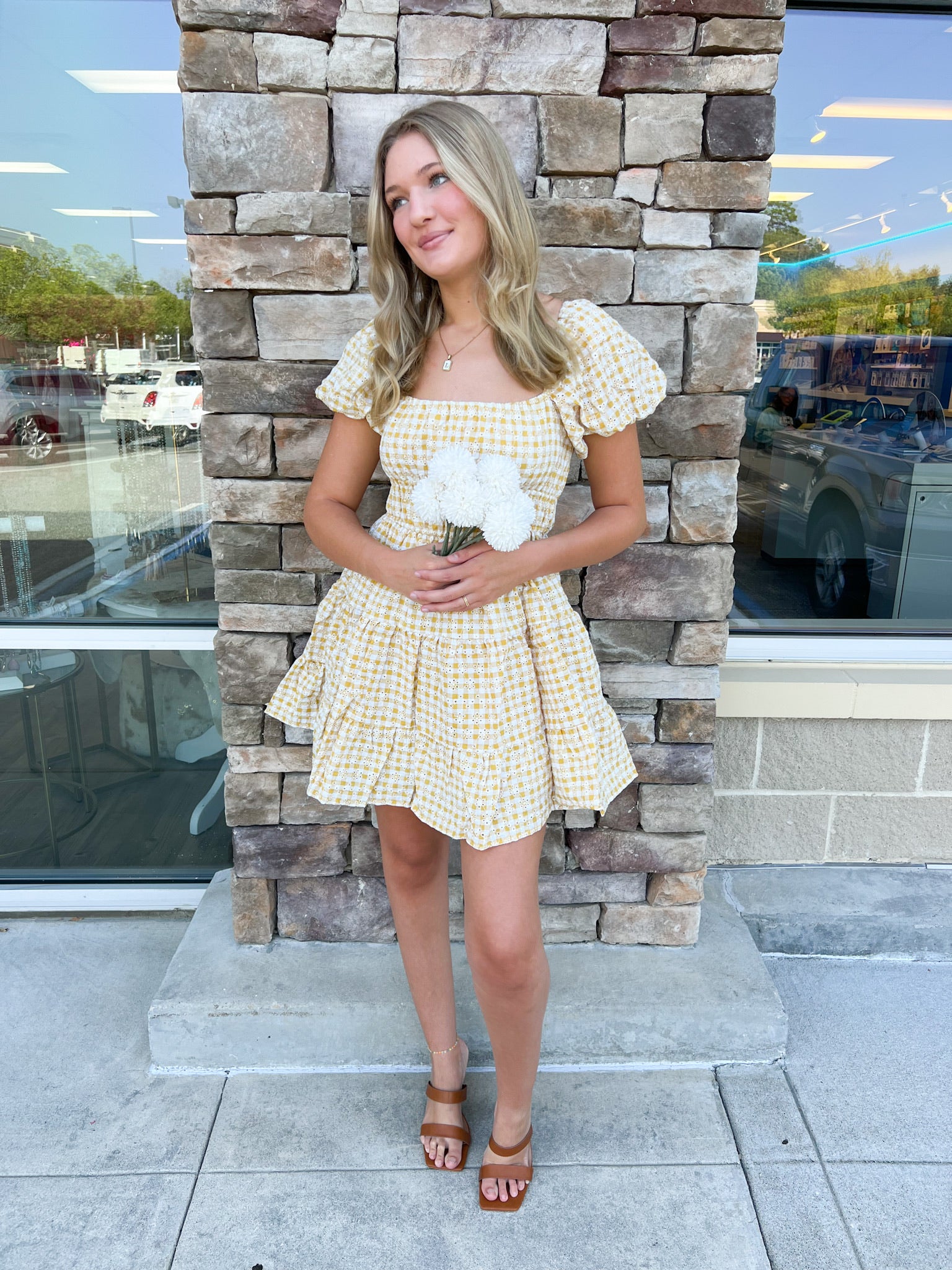 In Full Bloom Gingham Floral Dress | Styled View