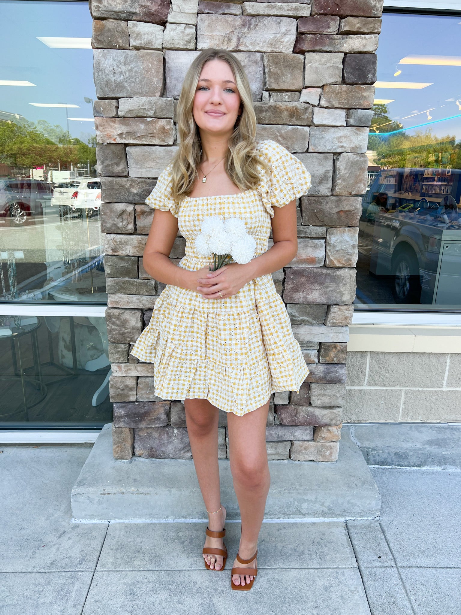 In Full Bloom Gingham Floral Dress | Styled View