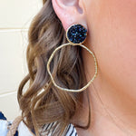Navy Glitter Stack Gold Hoop Earrings, Lightweight & hypoallergenic. 