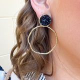 Navy Glitter Stack Gold Hoop Earrings, Lightweight & hypoallergenic. 