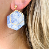 Blue Chinoiserie Dangle Earrings
