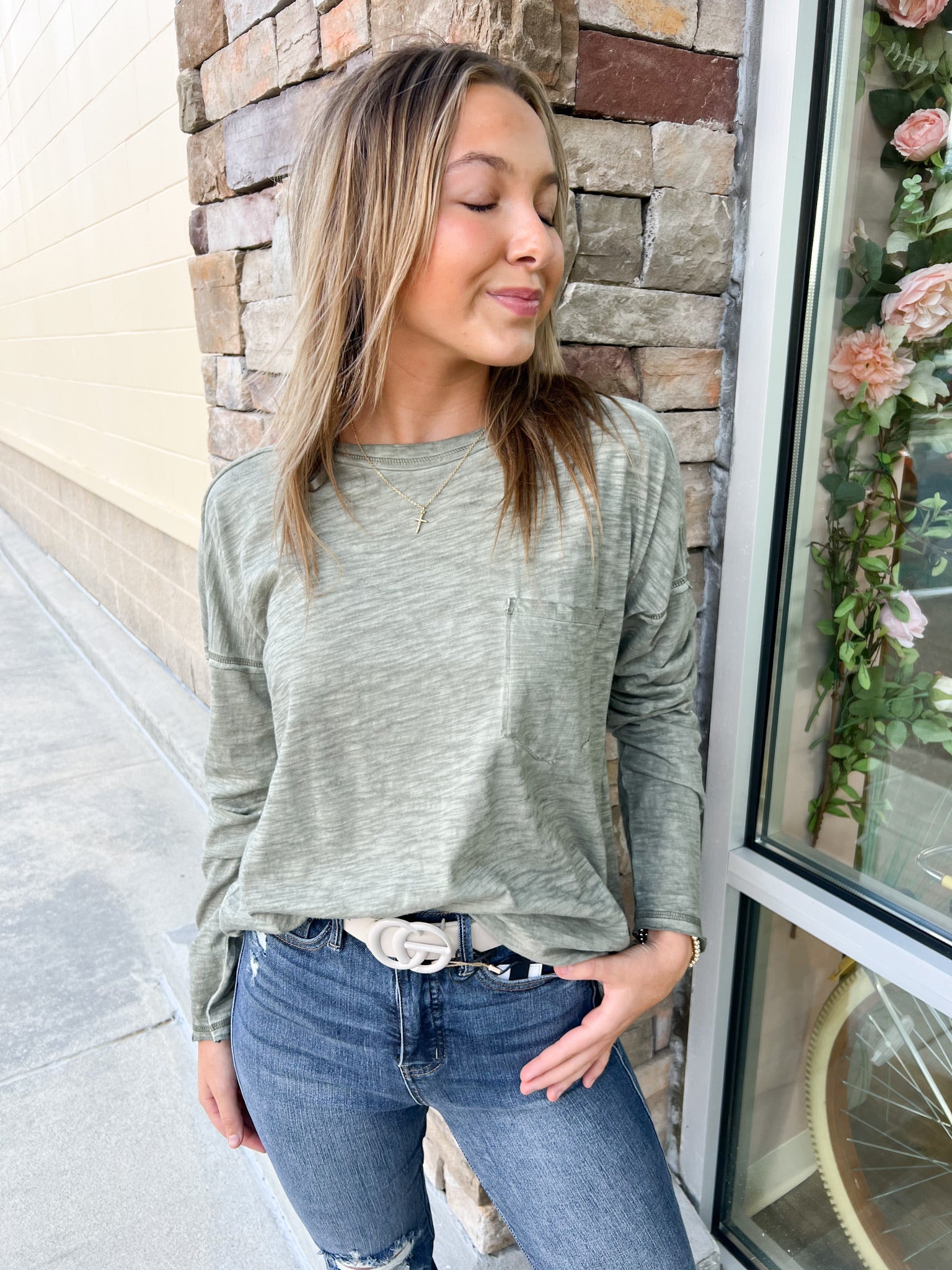 Chilly Morning Oversized Knit Top-Olive | Front View