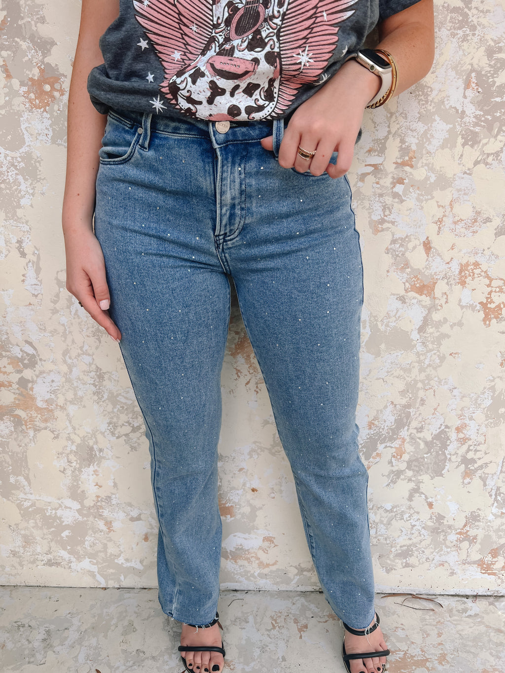 The Wanda High-Rise Rhinestone Slim Straight Jeans | Front View