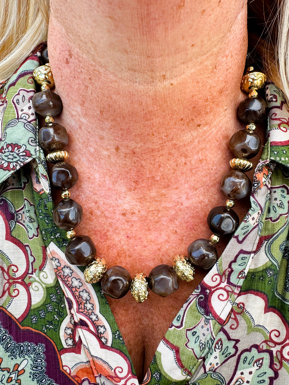 Mocha Marble Beaded Necklace