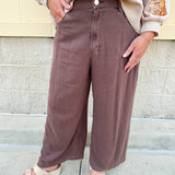 [Dear John] Cappuccino Audrey Wide Leg Crop Linen Pants