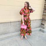 [THML] Garden Grace Olive Floral Dress