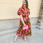 [THML] Garden Grace Olive Floral Dress