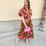 [THML] Garden Grace Olive Floral Dress