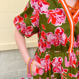 [THML] Garden Grace Olive Floral Dress