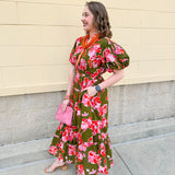 [THML] Garden Grace Olive Floral Dress