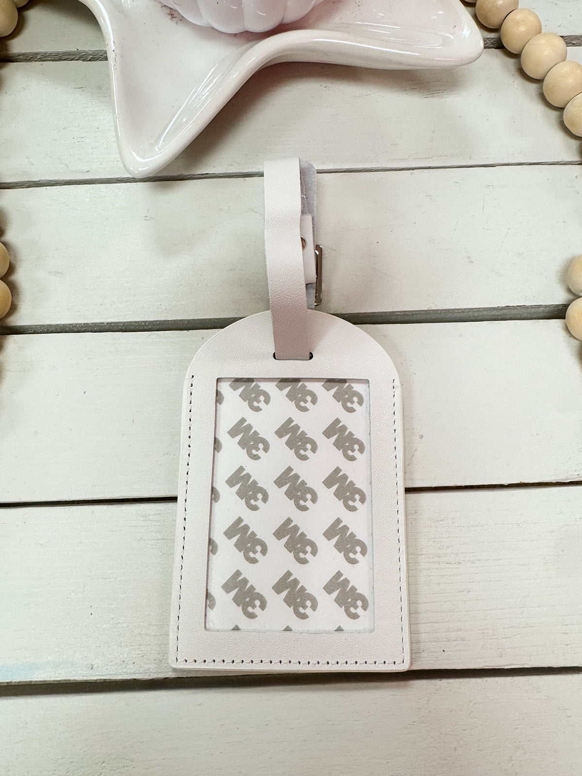 White Full Leather Needlepoint Bag Tag - The Pink Pineapple 850