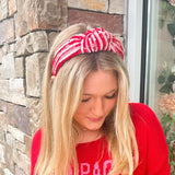 Sequin Striped Knotted Headband- Red