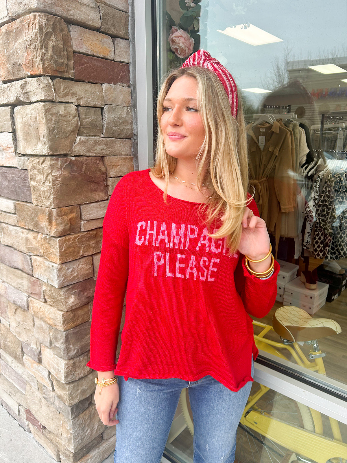 Champagne Please Knit Sweater-Red