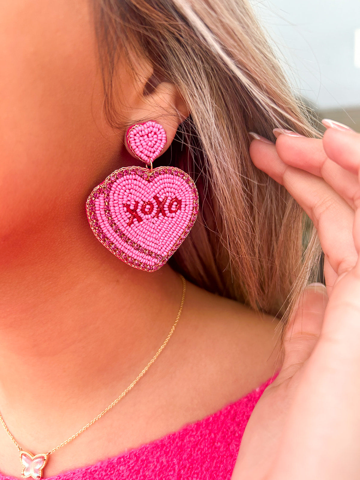 Xoxo Hearts Seed Beaded Earrings