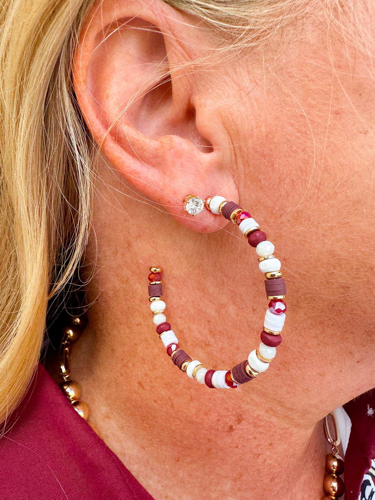 Garnet & Ivory Hoop Earrings