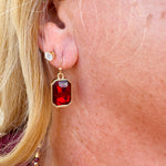 Crimson Glow Garnet Gold Dangle Earrings