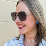 Gia Square Aviator Polarized Sunglasses - Crystal Cobalt/Brown