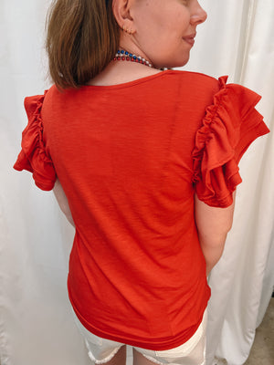 Freedom Rings Ruffle Sleeve Top | Back View