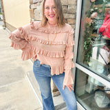 Boho Chic Tiered Mock Neck Top