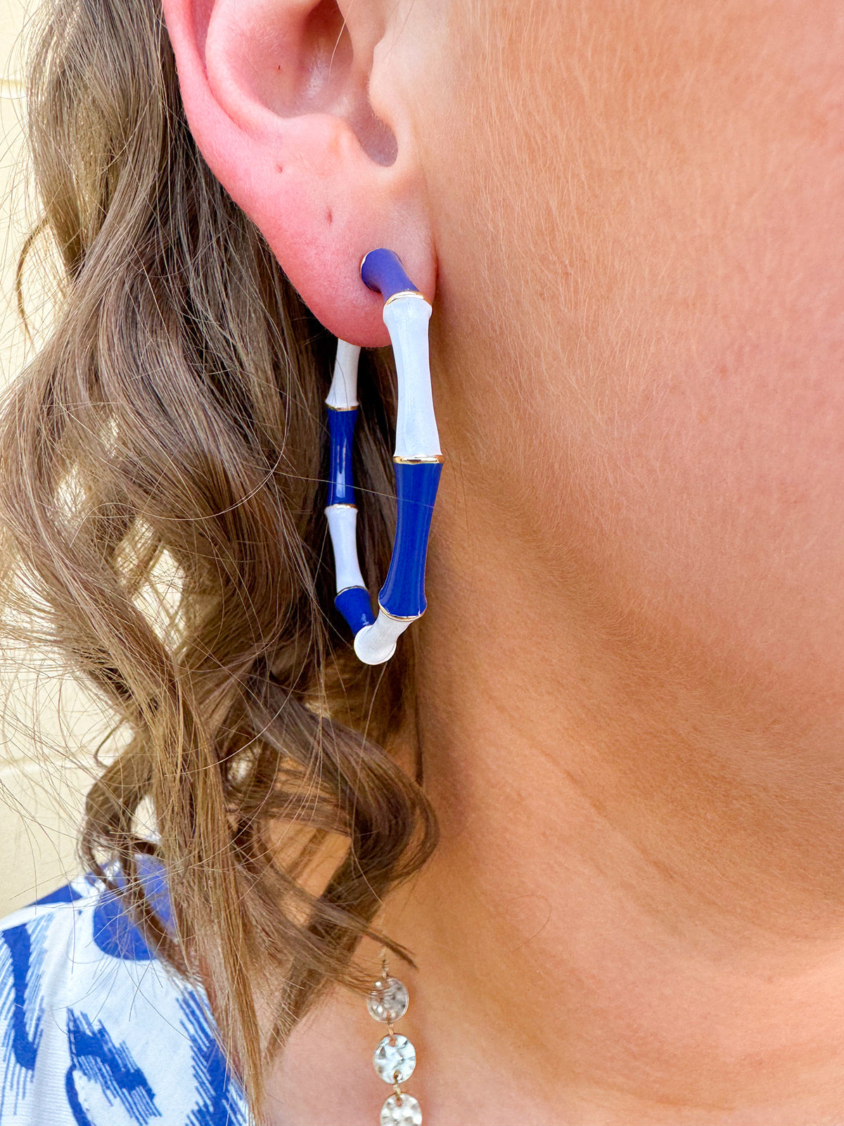 Riviera Blue Stripe Hoop Earrings