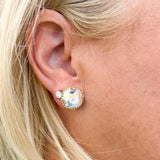 Sorrelli Cushion-Cut Solitaire Stud Earrings- Crystal Aurora Borealis