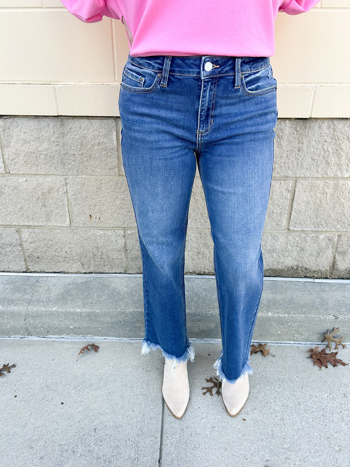 The Crystal Mid Rise Cropped Straight Leg Jeans
