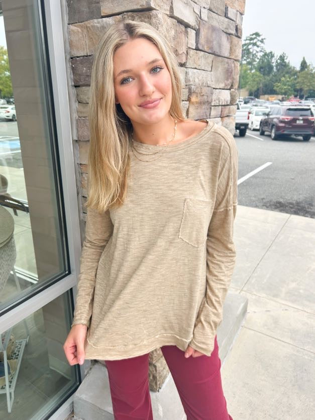 Chilly Morning Oversized Knit Top-Taupe | Front View