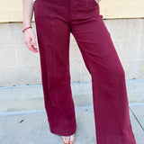 Garnet High rise wide leg, cuffed jeans.