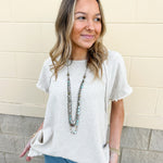 Promising Smile Round Neckline Top-Oatmeal | Front View