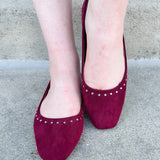 Faux Suede Garnet Ballet Flat with Silver Studs