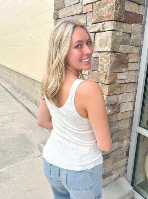 Breezy Times Ribbed V-Neck Top | Back View