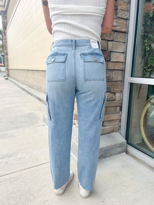 The Raelynn High Rise Straight Cropped Cargo Jeans | Back View